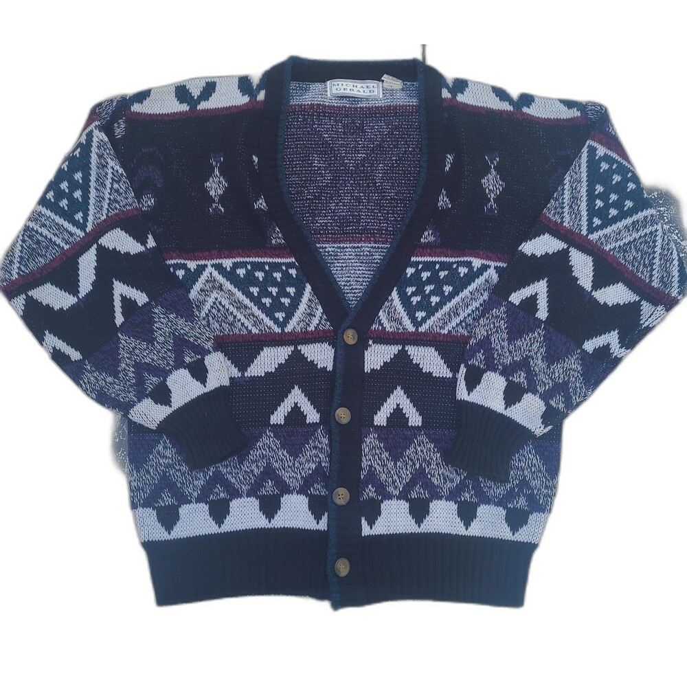 Vtg Button Up Cardigan Sweater 90s Patterned Grunge